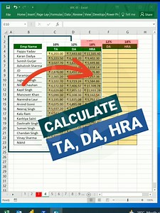 How to calculate TA DA & HRA In excel #ExcelTips #SpreadsheetShorts #ExcelShorts #DataAnalysis #ExcelFunctions #ExcelFormulas #ExcelTutorials #ExcelHacks #ExcelTricks #DataVisualization #ExcelCharts #ExcelGraphs #PivotTables #ConditionalFormatting #VLOOKUP #ExcelTemplates #ExcelDashboard #ExcelMacros #ExcelVBA #DataEntry #ExcelWorkbooks #DataValidation #ExcelShortcuts #ExcelMagic #ExcelSkills | Karan Dadya