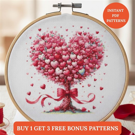 Heart Tree Cross Stitch Pattern - Valentine's Day Needlepoint Design - Romantic Wedding Gift Idea Punto De Cruz, Point De Croix - Etsy