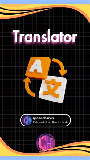 Code Harvix on Instagram: "Build a Real-Time Translator App with JavaScript ! Learn how to build a simple, functional language translator from scratch using HTML, CSS, and JavaScript! 🛠️ Source Code : https://github.com/harshad57/Translator 👉 Don't forget to Like and Subscribe for more quick coding tutorials and web dev tips!​ #JavaScript ​#WebDevelopment ​#Translator ​#LanguageTranslator ​#Programming ​#HTML ​#CSS ​#FrontendDevelopment ​#YouTubeShorts"