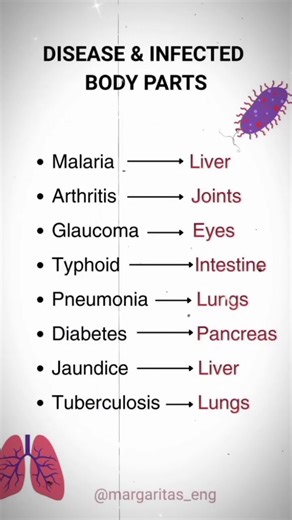 Diseases and infected body parts