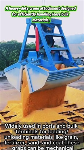 A heavy-duty crane attachment designed for efficiently handling loose bulk materials.