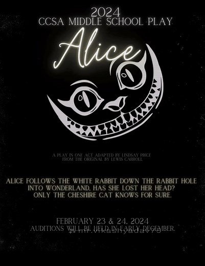 Join us and step into the hauntingly whimsical world of Wonderland at Cab Calloway's middle school production of "Alice!" Experience wonder and curiosity collide in this chilling rendition of Lewis Carroll's classic tale. Performances are on February 23rd at 7pm and February 24th and 2pm and 7pm. Let your imagination run wild with us, because after all, we're all mad here! https://cabcalloway.ticketleap.com Red Clay Schools | Cab Calloway School of the Arts