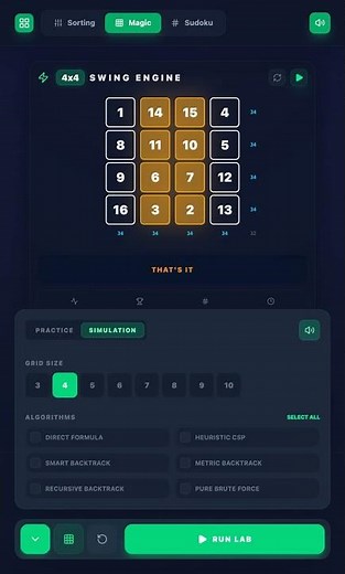 Just TWO STEP Solver 4x4 & 8x8 Magic Squares 🪄 (Easy Swing Method)