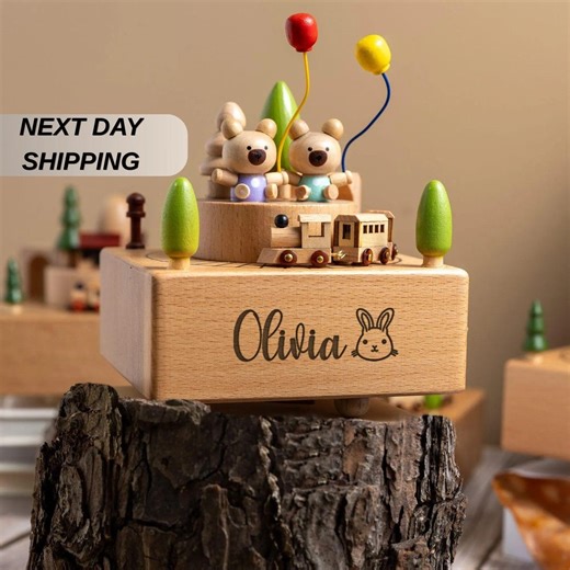 Personalized Baby Music Box, Custom Name Wooden Train Music Box, Nursery Decor Gift, Baby Shower Gift, Kids Music Box - Etsy