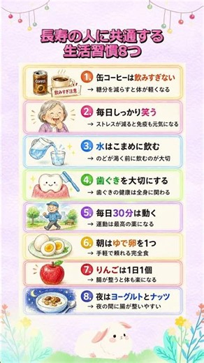 長寿の人に共通する生活習慣8つ #長生き習慣 #健康習慣 #シニア健康 #生活習慣 #健康第一#毎日の習慣
