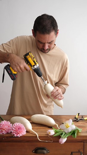 Why not let a radish play vase for a change? #diy #craft #floraldesign #radish #homemade #fyp #explore