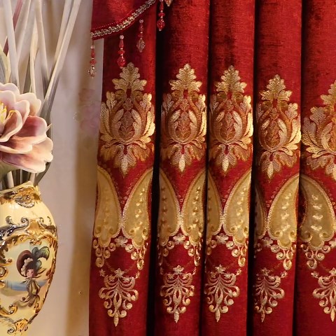 ELKCA Thick Chenille Window Curtains Valance for Holiday Burgundy Red Waterfall Valance for Bedroom,Rod Pocket (W79, 1 Panel)