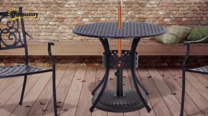 Outsunny 33" Round Cast Aluminium Outdoor Patio Dining Table with Umbrella Hole - Black