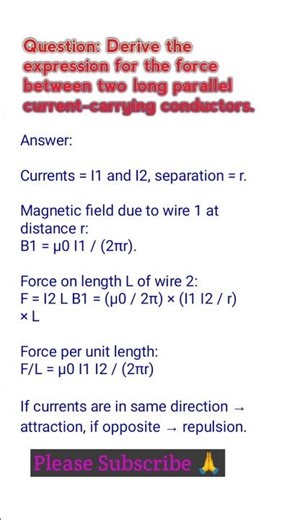 Derive the expression for the force between two long parallel current-carrying conductors.