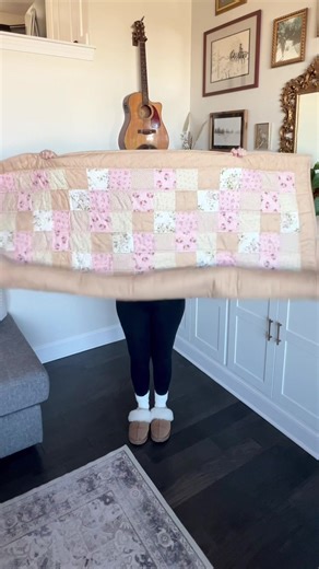 My first 2 sewing projects of the new year! & my first quilt in almost 20 years. IM OBSESSED WITH IT! It’s giving all of the girly/vintage vibes! 🫶🏻🩷 #sewing #quiltingtiktok #quiltreveal