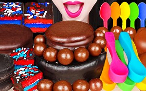 Jane ASMR edible spoon, chocolate cake dessert mukbang