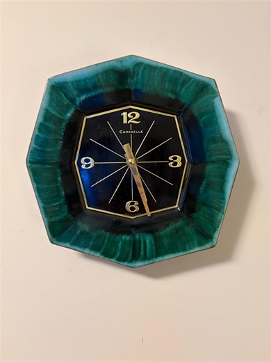 Vintage Blue Mountain Pottery Wall Clock - Teal Green Drip Glaze, MCM Decor - Etsy
