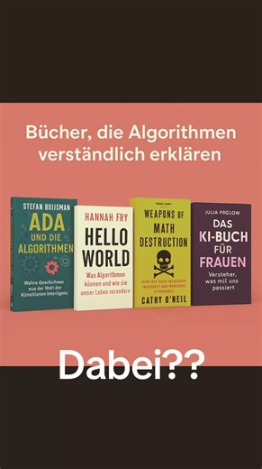 Wenn du ein Buch suchst, das Algorithmen verständlich und unterhaltsam erklärt – ohne tief in die Mathematik einzusteigen – gibt es einige großartige Optionen, besonders für Frauen oder generell für Leser:innen ohne technischen Hintergrund. Hier sind einige empfehlenswerte Titel: 1. „Ada und die Algorithmen“ – Stefan Buijsman ➡ Ein super zugängliches Buch, das mit Geschichten und Alltagsbeispielen erklärt, was Algorithmen sind und wie sie funktionieren. Perfekt für alle, die sich ohne Vorwissen 
