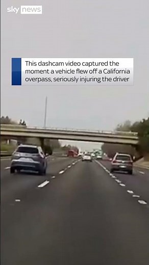Car flies off California overpass onto busy motorway