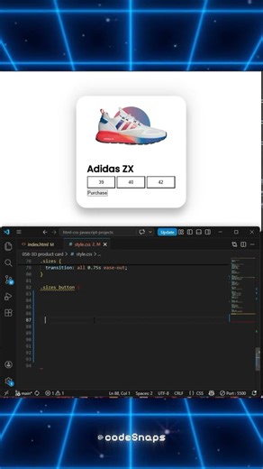 Build a Stunning 3D Product Card with HTML, CSS & JavaScript #shorts 🚀