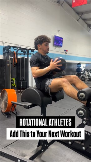 This is one of my favorite core exercises to build real rotational strength for baseball and softball players. We use the GHD Rotational Sit-Up with a med ball to teach the torso how to create torque the same way it does in a swing. By extending the med ball over the opposite shoulder, the athlete loads the obliques, lats, and deep core—then rotates powerfully through the trunk, just like the mechanics of a high-velocity swing. This teaches the core to transfer force from the lower body through 