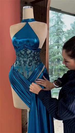 To order this sapphire blue gown DM A captivating sapphire blue evening gown crafted in a