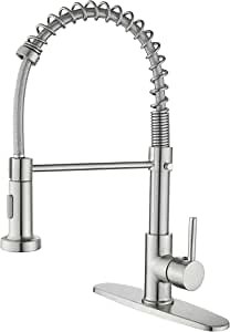 Kitchen Faucet, Commercial Kitchen Sink Faucets with Pull Down Sprayer, Stainless Steel Faucets for Kitchen Sinks, Dual Function Spray Head, Single Handle Spring Kitchen Faucets -Brushed Nickel