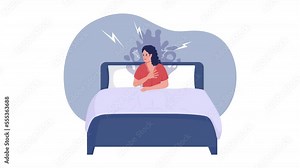 Animated isolated insomnia problem. Looped flat 2D character HD video footage. Night panic anxiety colorful animation on white background with alpha channel transparency for website, social media Stock Video