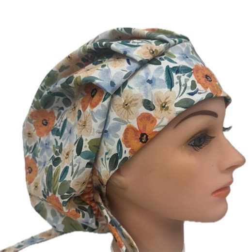 Garden Surgical Scrub Cap / Medical Hat Cottage: Floral Blue Orange - Etsy