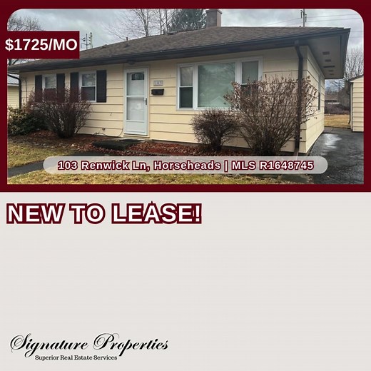 Don't miss your chance to lease this updated ranch style home in Horseheads! Bright and open, modern finishes, and utilities included! Call Lauren Groth today to submit your application! Listed by Lauren Groth, Associate Real Estate Broker C/T: 607.483.8219 Click the link below for the listing info! https://signaturepropertiesre.com/homes-for-sale-details/103-RENWICK-LANE-HORSEHEADS-NY-14845/R1648745/99/ | Signature Properties | Facebook