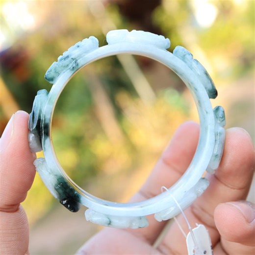 57mm Natural Grade A Burmese Jadeite Jade Cicada Carved Bangle – White Green Jade, Renewal Symbol, Untreated Genuine - Etsy