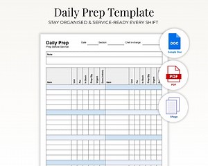 Daily Kitchen Prep Sheet | Editable Chef Checklist PDF | Restaurant Par & Stock Tracker | Printable   Editable - Etsy Australia