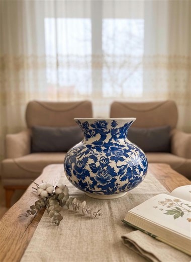 Handmade Kütahya Ceramic Vase, Blue White Rose Pottery, Turkish Tile, 25.5cm Decorative Vase - Etsy