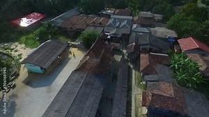 Aerial photograph Landmark Bird's-eye view, Old wooden mosque. 300 years or Talo Mano Mosque, one of the oldest mosques in Narathiwat, And is an important landmark with tourists studying history.