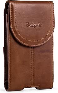 Hengwin Genuine Leather Cell Phone Holster Fits for iPhone 16 15 14 13 Pro Samsung Galaxy S25 S24 S23 Magnetic Closure Smartphone Holder Case with Belt Clip Phone Pouch (Brown)