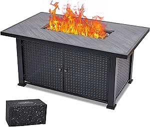 52 Inch Firepit Table,50,000 Btu Rectangle Fire Table with Cover – Sturdy Steel Frame, Iron Fence Surface, CSA Safety Certified – Perfect Outdoor Companion for Your Garden and Patio