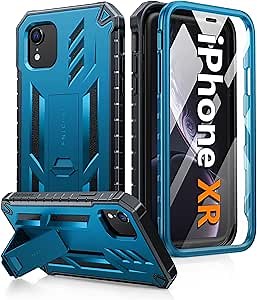 FNTCASE for iPhone XR Phone Case: Military Grade Full Protection Shockproof Hard Phonecase with Kickstand - Rugged Protective Cases Matte Textured Drop Proof Heavy Duty Cover - (Blue 6.1 inch)