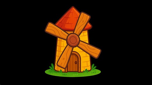 Cartoon, Windmill, Spinning. Free Stock Video