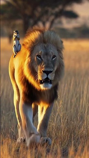 Unbelievable Bond: A Squirrel Rides a Majestic Lion Through the African Sunset! #shorts #shortvideo