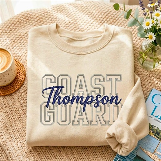 Embroidered Coast Guard Sweatshirt, Personalized Name Shirt, Custom Military Apparel - Etsy
