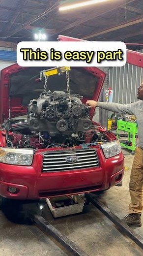 Subaru engine removal. Head gasket failure. #oneeyedgarage#automotive#autorepair#subaru#enginerepair