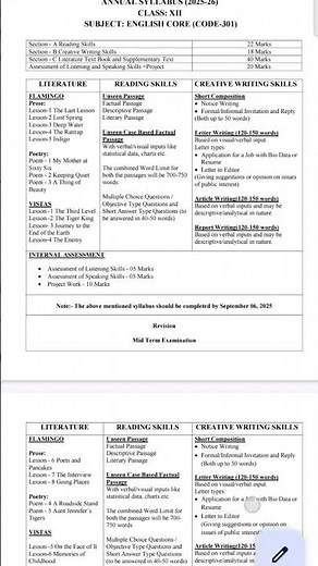 CBSE board class 12th English core syllabus 2025-26 #cbse #exam #class12 #syllabus #studyous