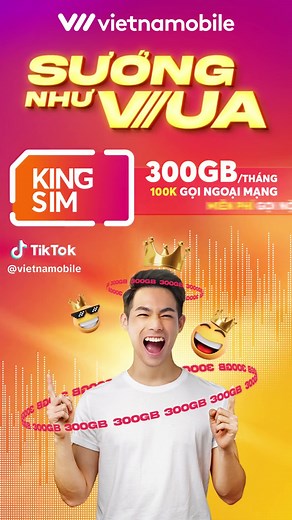 KING SIM - Ưu đãi ✨SƯỚNG NHƯ VUA✨ cho mọi người nha! 👑 300GB/tháng 👑 100k ngoại mạng 👑 Miễn phí nội mạng. Khoải lo tiết kiệm với KING SIM. Lướt web, nghe gọi SƯỚNG NHƯ VUA nhaaaa! Tậu KING SIM ngay, tận hưởng ưu đãi nóng! #Kingsim #SuongNhuVua #Vietnamobile