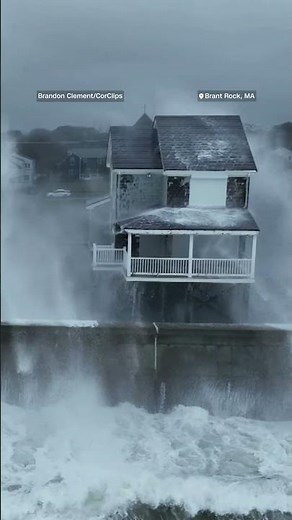 Massive waves crash into Massachusetts seawall as nor’easter intensifies