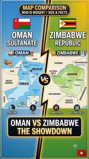 **Oman vs Zimbabwe 🇴🇲🇿🇼 | Map Comparison | Country Size, Location & Geography**