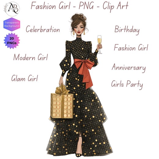 Birthday Girls Party Celebration Cliparts: 20 Pngs Fashionable Girl Art Party for Cardmaking, Scrapbooking, Sublimation (digital Download) - Etsy
