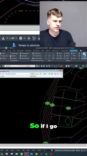 Target's now a surface! Watch it create cut and fill slopes at set grades. Check out the 2:1 cut slope! #Civil3D #LandDevelopment #CAD #Construction #Engineering