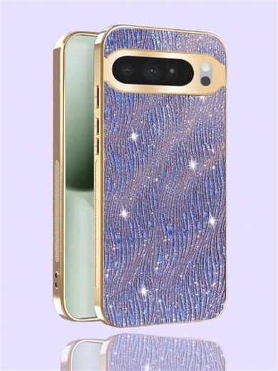 Luxury Shiny Sequin New Wave Texture Striped Electroplated Lens Protection Case, New Hard Shell Phone Case, Fit For Pixel 10 Pro XL 7 6 Pro 9 7A 5G, Fashionable Protective Cover | SHEIN