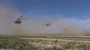 Russian airborne troops VDV during mass training landing actions.