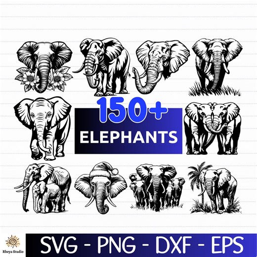 150  Elephants SVG Bundle | Elephant SVG, Wildlife Designs, Animal Cut Files for Cricut (svg Png Eps Dxf) - Etsy