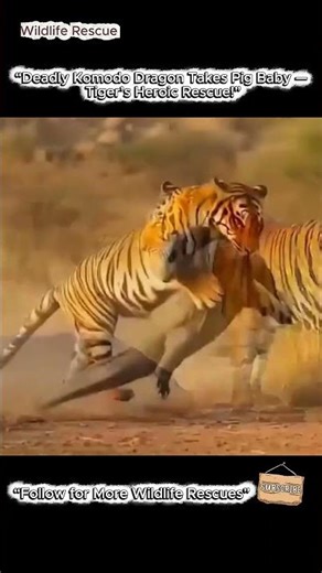 “Deadly Komodo Dragon Takes Pig Baby — Tiger’s Heroic Rescue!”#animals #shorts #ai#rescue