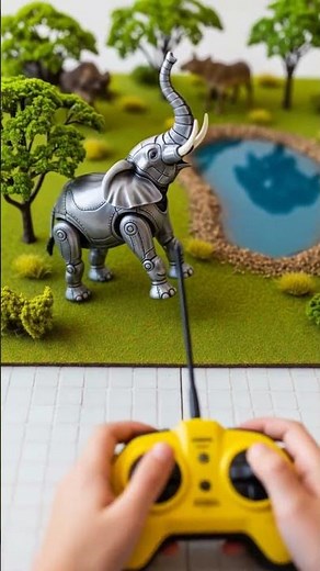 RC Elephant Sprays Water in Mini Safari Diorama | Kids POV RC Remote #remotecontrol #kidsshorts #pov