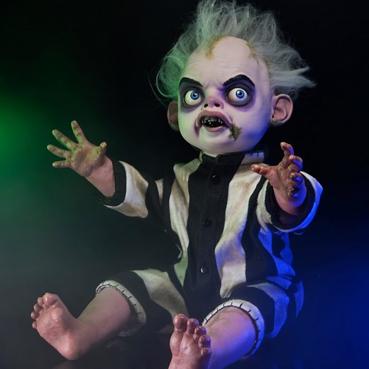 Introducing... 👀🖤🍼💀✨ Beetlejuice Beetlejuice Life-Size Baby Beetlejuice 1:1 Prop Replica Birthed from the mind of director Tim Burton, the Beetlejuice Baby is here! Own a life-size replica doll of the breakout character from the 2024 film Beetlejuice Beetlejuice. Shipping NOW — Order yours while supplies last at the NECA Store! 👉 Get yours now at the NECA Store! | NECA - N.E.C.A