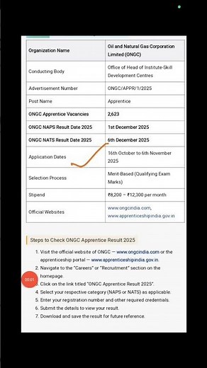 ONGC Apprentice Result 2025 Date #ongc #ONGCRecruitment2025 #ONGCApprentice
