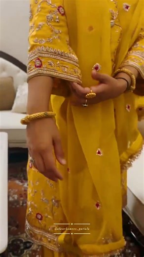*Yellow Silk Salwar Kameez with Hand Embroidered Dupatta*: